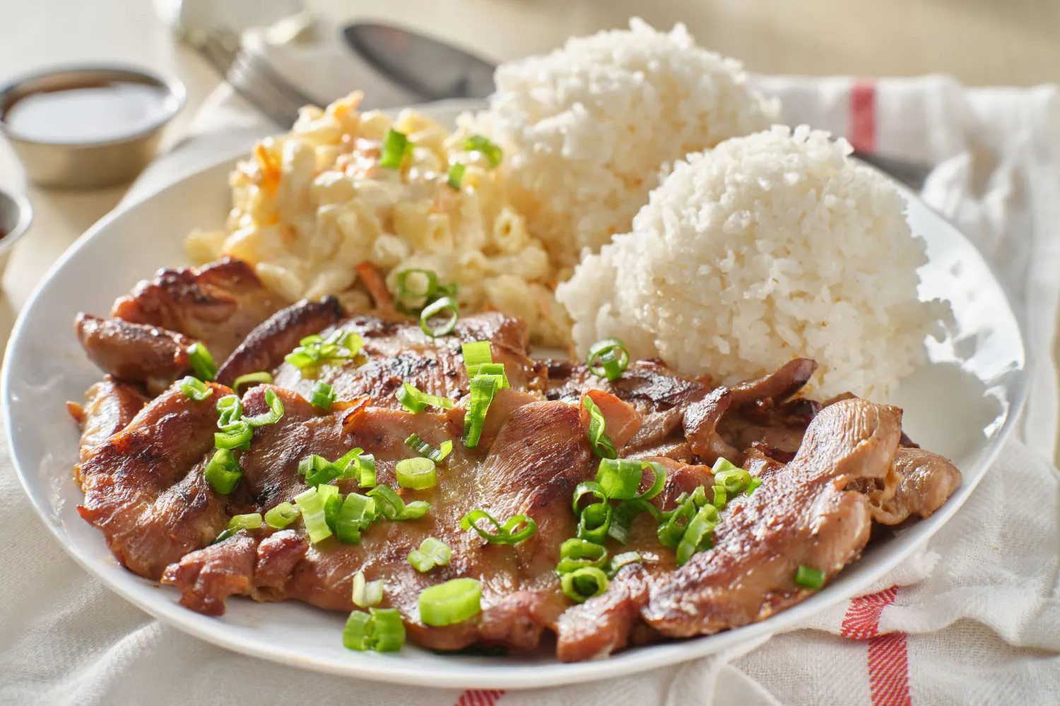 Grilled teriyaki chicken with rice and mac salad at Ohana Grill Hawaiian BBQ, a Hawaiian Restaurant in Oxnard